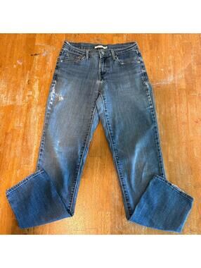 Levis 505 Straight Jeans W27 L32 Fits 27X30 Distressed Medium Wash Denim Women